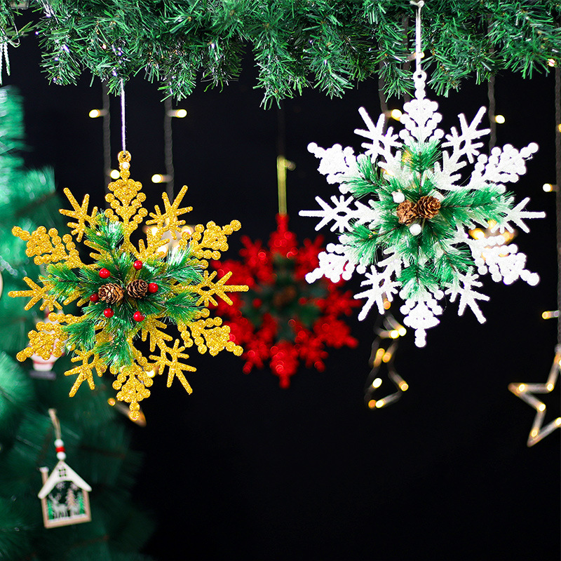跨境新款圣诞节装饰品大号雪花饰品塑料撒粉雪花饰品圣诞树装饰品