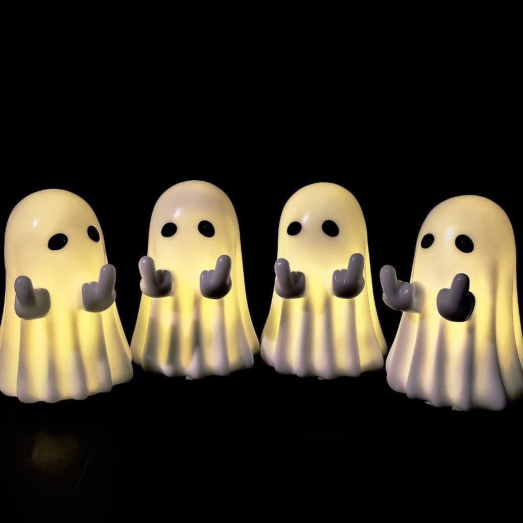 新款发光鄙视小幽灵跨境爆款万圣节创意搪胶摆件竖中指装饰品礼物