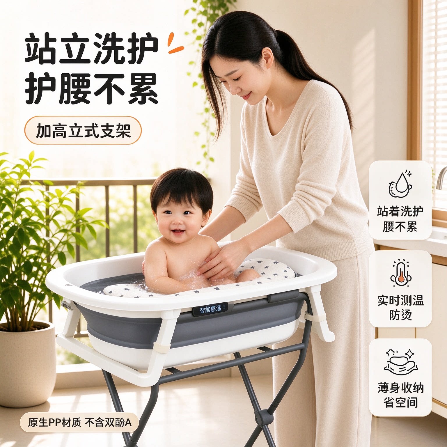 婴儿洗澡盆躺托一体可折叠洗澡盆支架浴盆套装婴儿洗澡站着免弯腰