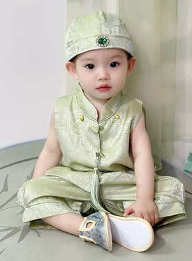 男宝宝中式抓周礼服马甲套装
