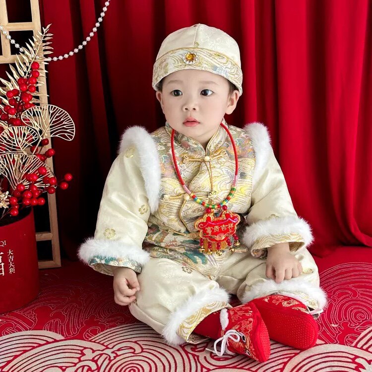 男宝宝中式抓周礼服套装马年新款