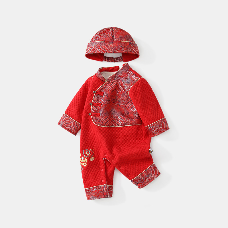 婴儿百日宴加绒连体衣唐装哈衣