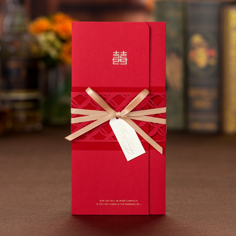 2025新品创意中式婚礼邀请函结婚请帖蝴蝶结封套喜帖新婚请柬打印