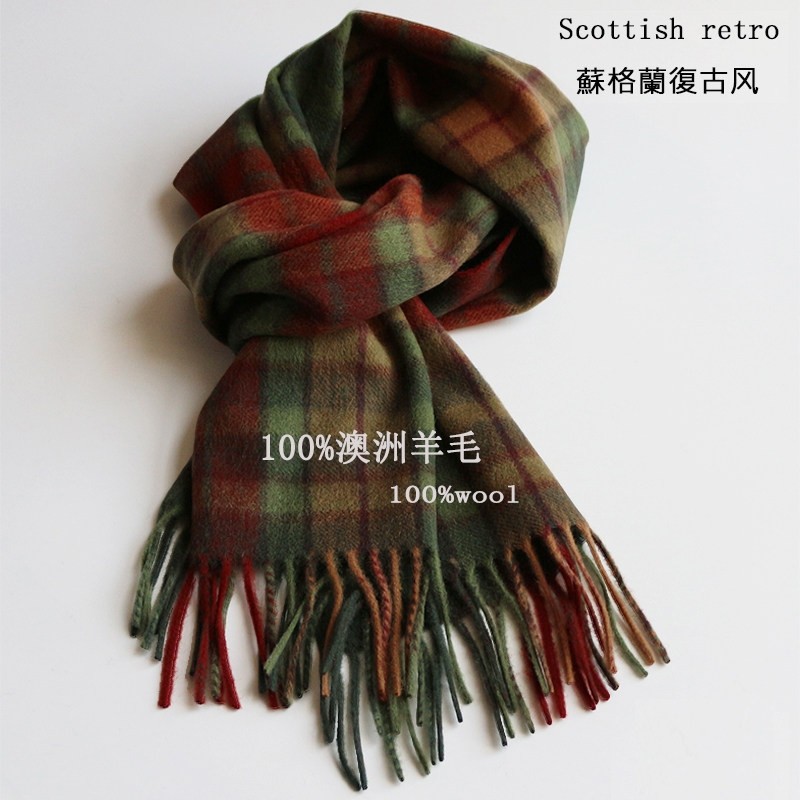 尖货英国100%羊毛格子围巾女冬季学生百搭男保暖情侣围脖生日礼物