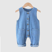 子 男女幼童纯棉宽松哈衣宝宝连体裤 婴儿软牛仔背带裤 春秋儿童无袖