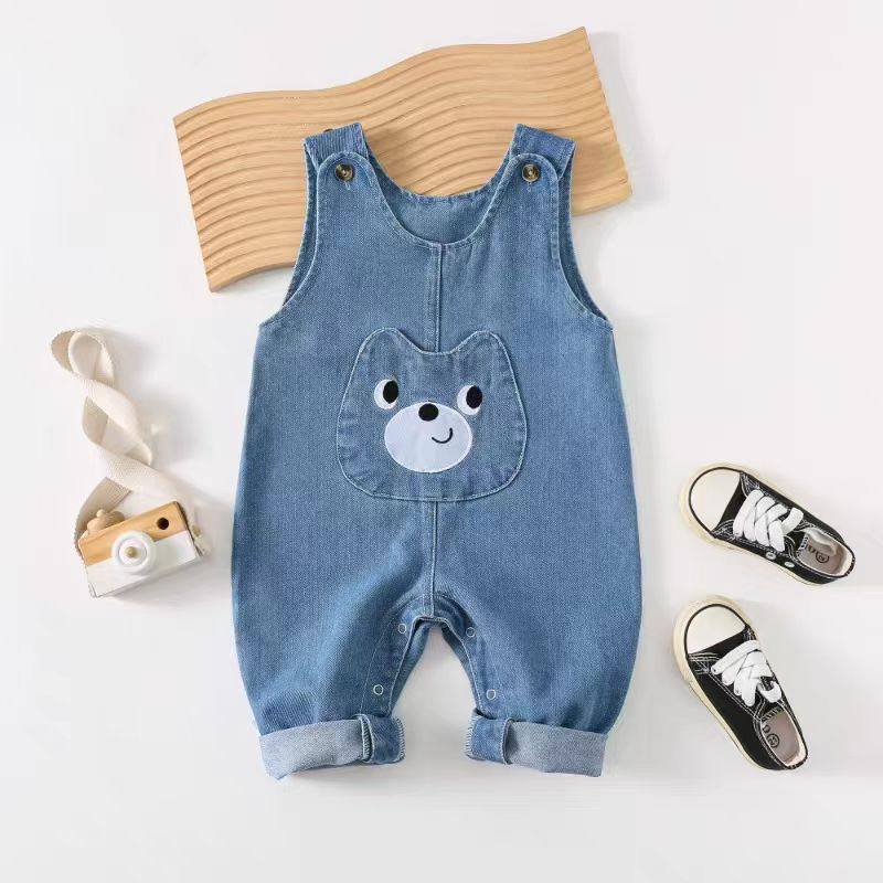背带裤婴幼儿童牛仔裤洋气长裤春秋季无袖哈衣女童男童宝宝连体衣