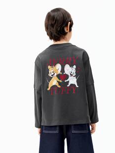 little moco专柜25年秋款男女童假两件纯棉长袖T恤KBE3TEE023