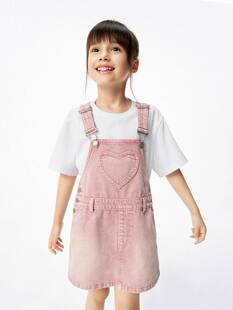 little moco童装专柜25年春女童牛仔背带裙连衣裙 KBE1DRST01