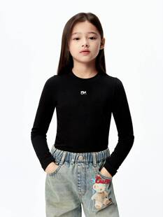 little moco 2025秋装女童针织抗菌打底衫修身长袖T恤 KBE3TEET02