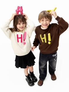 little moco 25冬装新款男女童加绒套头衫儿童长袖卫衣KBE4SWST04