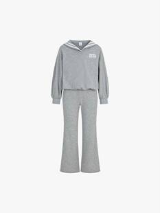 little moco 25冬装款女童海军领卫衣喇叭长裤卫裤套装KBE4SUT007