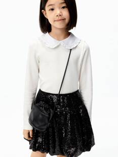 little moco 25春装新款女童娃娃领针织长袖T恤打底衫 KBE4TOP005