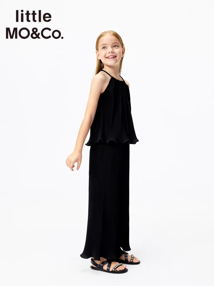 little moco夏新款女童挂脖吊带背心喇叭长裤两件套装 KBE2SUT012
