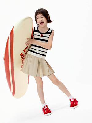 little moco专柜正品26夏新款女童学院风爱心条纹背心 KBF2SWT005