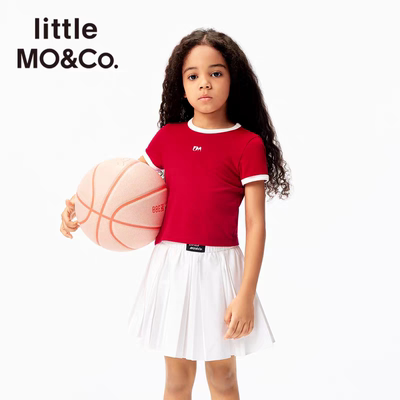 little moco专柜正品25年夏款女童修身短款撞色短袖T恤KBE2TEE024