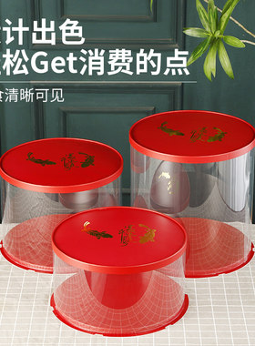 圆形透明中式蛋糕盒花饽饽花馒头婚庆喜宴花馍寿桃老人网红包装盒