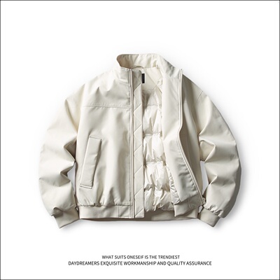 美式立领白鸭绒羽绒服男女短款