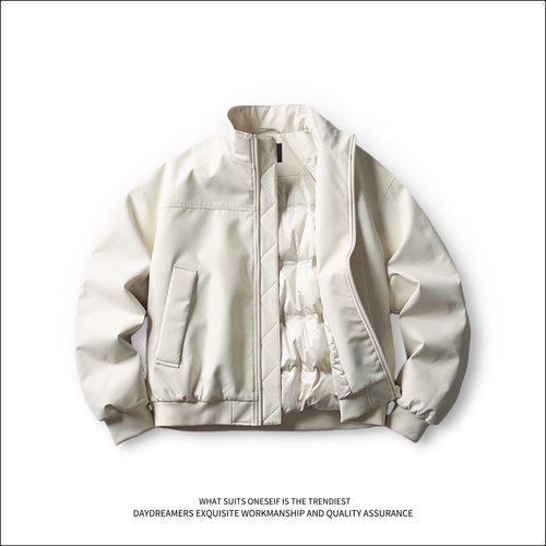 美式立领白鸭绒羽绒服男女短款