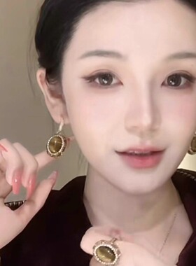 金弦线虎眼石中古风耳环