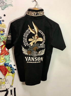 兔八哥 looney鲁尼 半袖衫短袖翻领T恤 纯棉重磅刺绣透气印