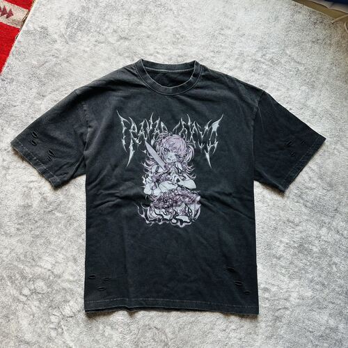 日本单kuua联名原宿系亚文化朋克做旧破洞短袖T恤均码os宽松