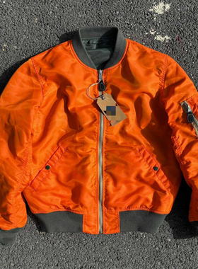 经典双面尼龙MA1单夹克桔色撞色螺纹军绿色为反面 百搭时尚军事风