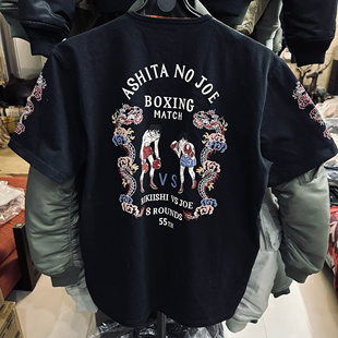 衫 透气印复古半袖 纯棉240g T恤 日本漫画Boxing拳击动漫亨利领短袖