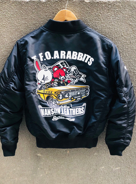 vanson单耳兔吉川敬TFOA联名机车款飞行服夹克棉服棒球服复古飘带