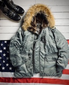 N3B飞行服地勤棉服 棉衣 防风保暖长款 连帽真毛领大衣 IDEAL拉头