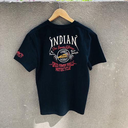 春夏经典INDIAN印弟安复古机车圆领纯棉短袖T恤重工刺绣男女情侣