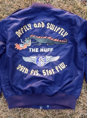 喷火龙飞行服刺绣复古战斗飞行联队L-2b紫蓝色棒球领春秋丹薄夹克