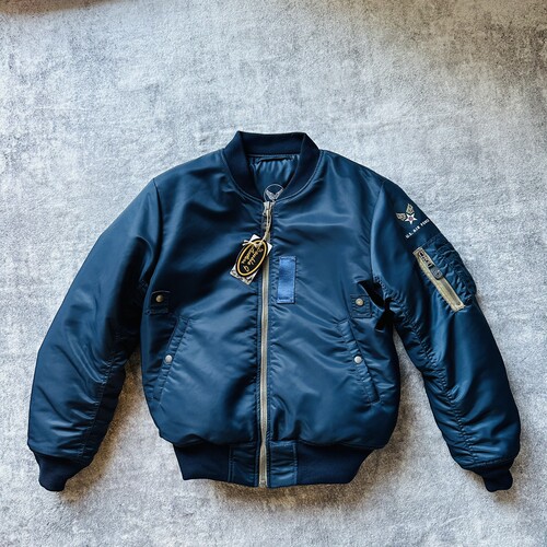 普鲁士蓝350g纯原飞行服MA-1棉服双面绒撞色军事风欧码宽松厚夹克