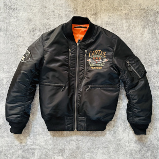 通勤闪电菲力猫ma1飞行夹克机车棉服 复古阿美咔叽摩托风棉衣 美式