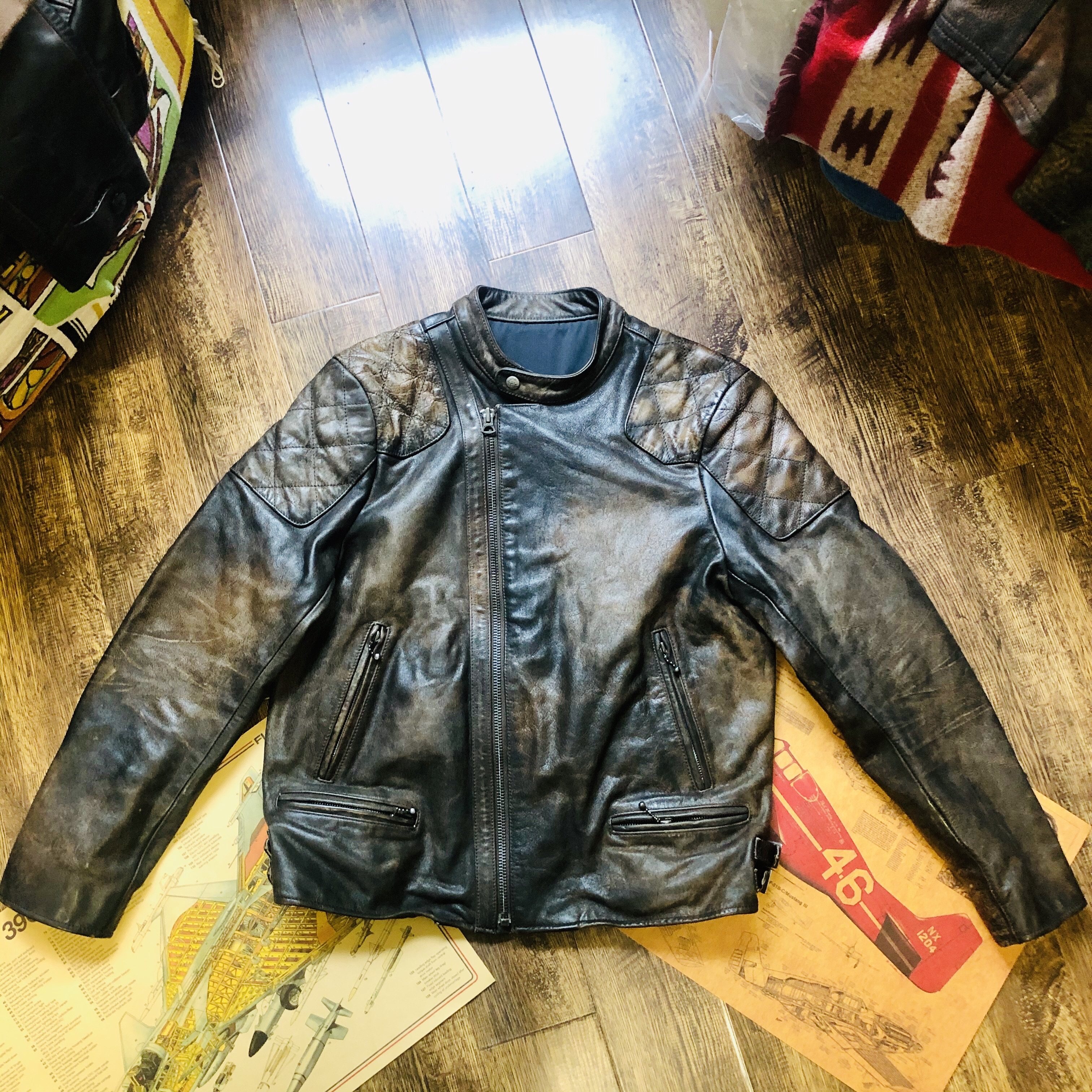 rrl风格复古斜拉皮衣机车手皮夹克牛皮锈定制手工澳洲博伍德供皮