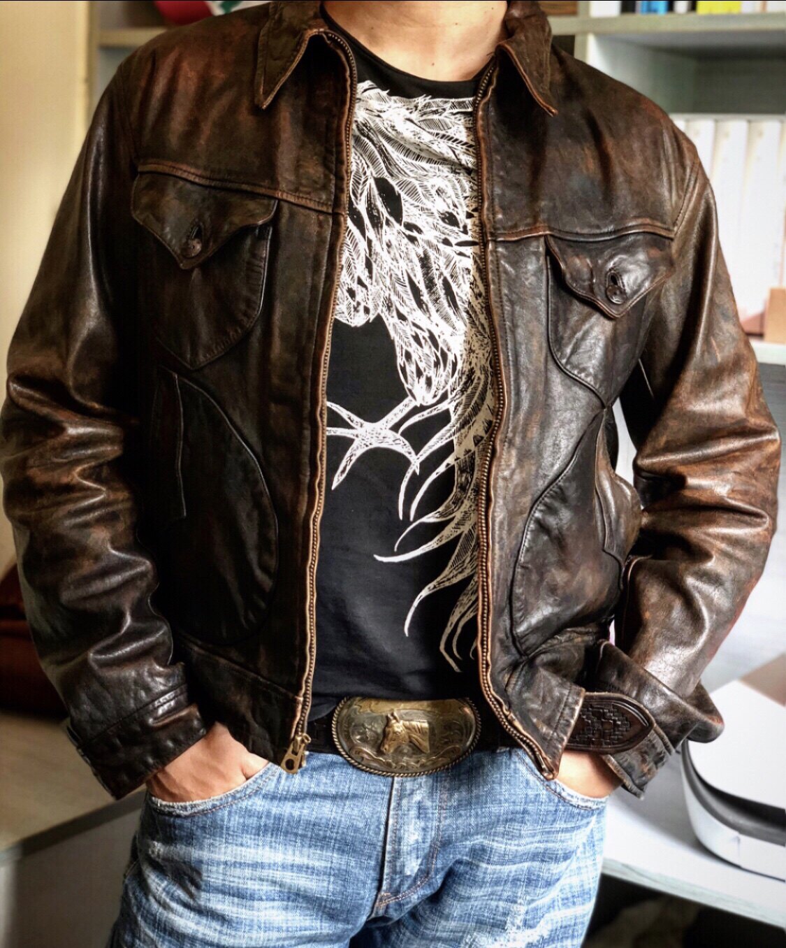 门多萨mendoza 10代定制美式男士皮衣 手工皮夹克明星同款复古