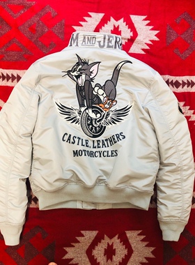 Double G飞行服夹克棉服 45P猫和老鼠复古棉衣机车刺绣Gwheel潮款