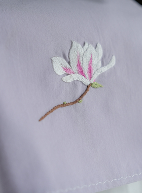 Miyu手作手工刺绣玉兰花全棉手帕