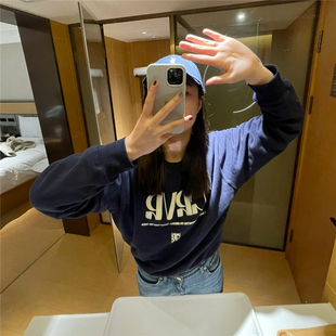 宽松字母发泡印花圆领卫衣女 vee韩国ins车静媛同款 高版 GROVE