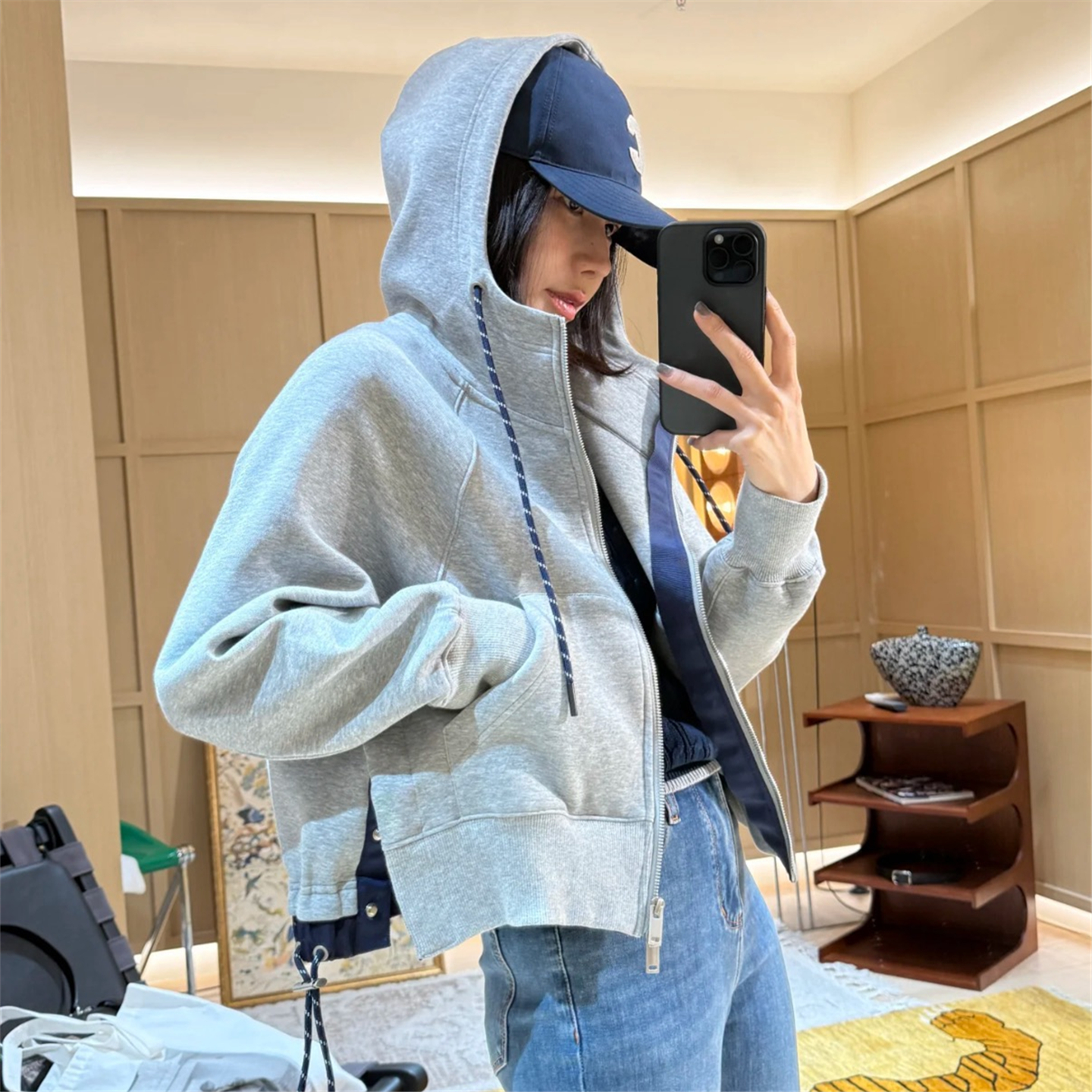 高版本长绒棉空气层撞色开衫