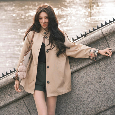 欧货立领气质两面穿风衣外套