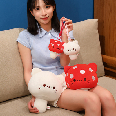 可爱猫咪蘑菇玩偶灵感菇公仔毛绒玩具女生抱枕陪睡娃娃定制logo