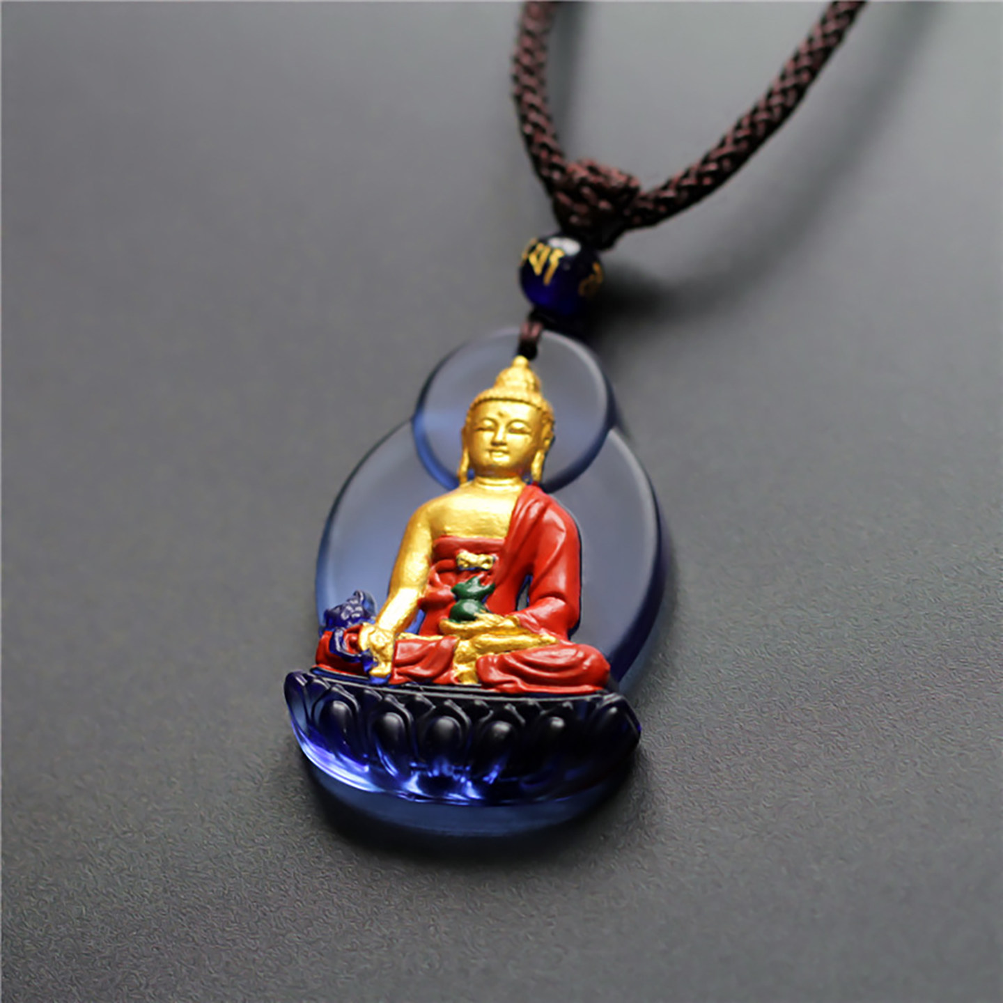 财神老舅 琉璃药师佛灵隐同款佛牌佛贴金佛像挂件唐彩绘吊坠禅意