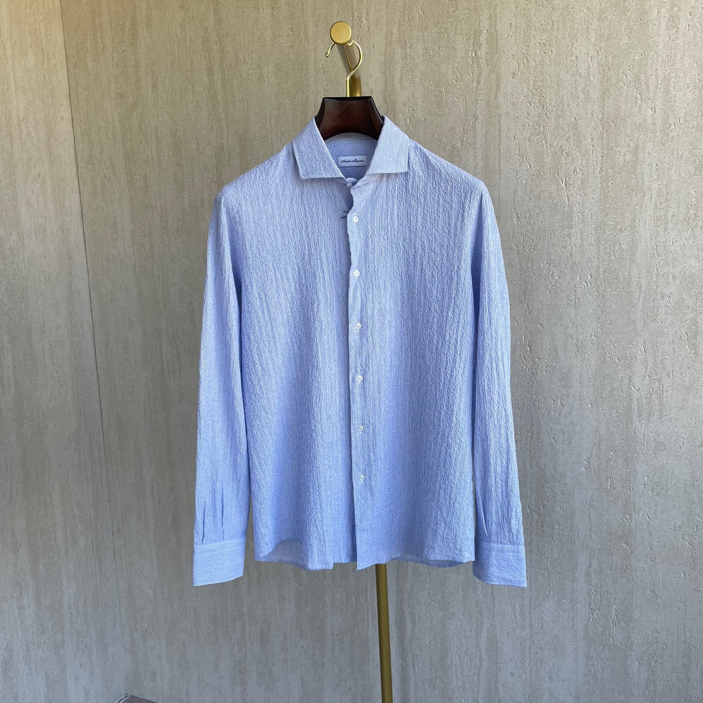 聚鹏名品Andre Maurice 泡泡纱长袖衬衫男士纯棉百搭老钱风衬衣