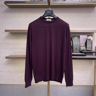 聚鹏名品Panicale 枣红圆领针织衫男士意大利羊毛真丝打底亲肤