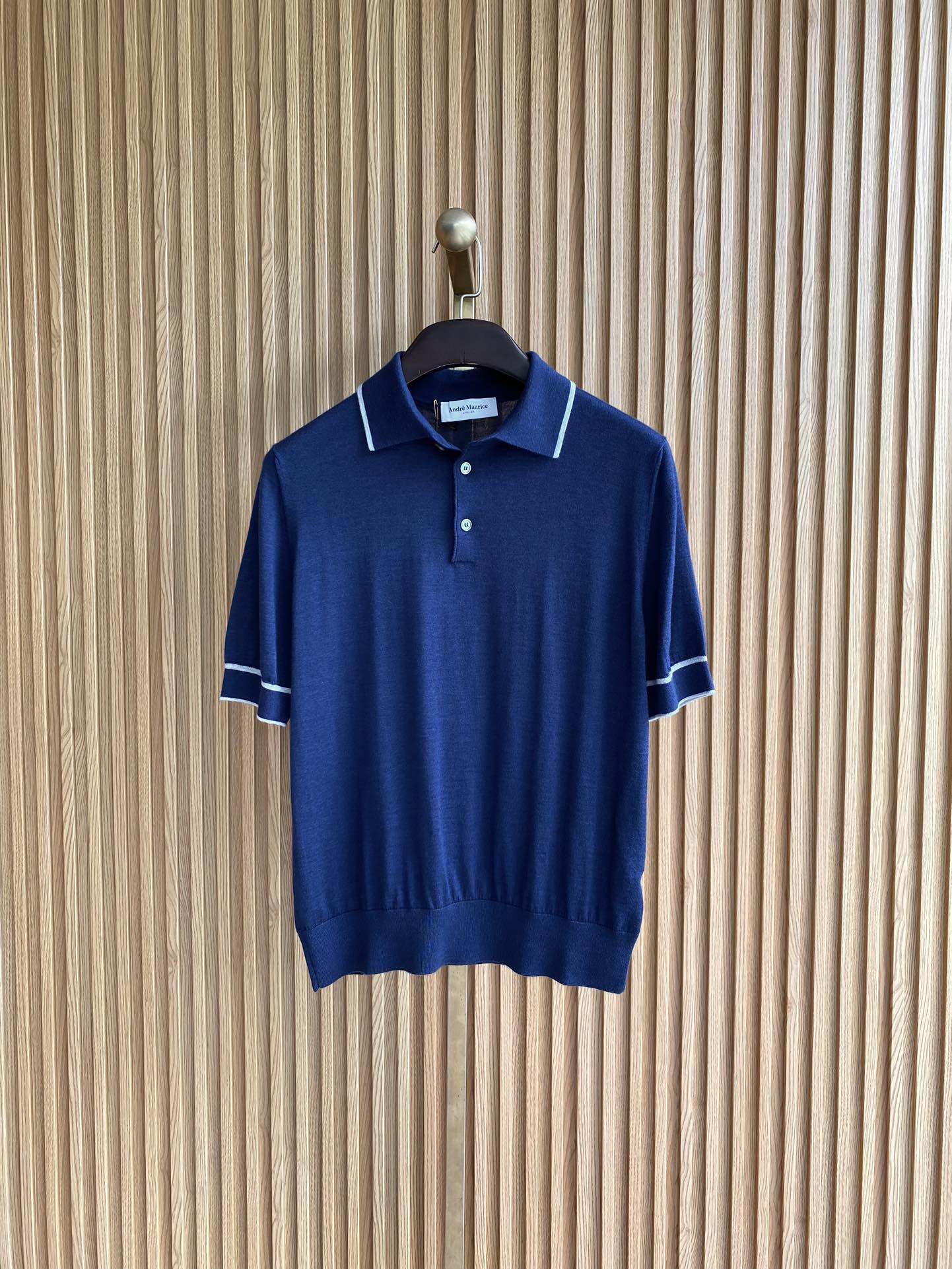 聚鹏名品andre maurice男士深蓝白领边polo高端线初秋新款柔软
