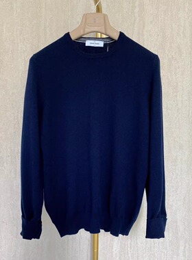 聚鹏名品Gran Sasso深蓝色色圆领羊绒衫男士100%羊绒秋冬保暖轻盈