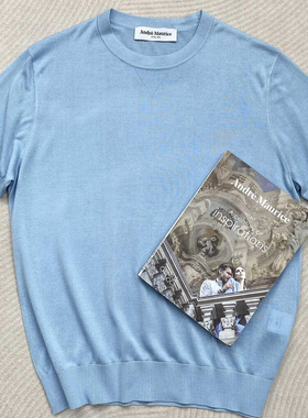 聚鹏名品Andre Maurice 浅蓝色圆领短袖意大利男装桑蚕丝羊绒亲肤