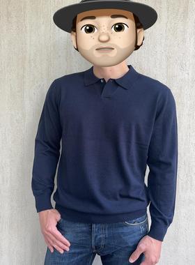 聚鹏名品Andre Maurice 深蓝色单扣领羊绒polo衫秋冬款保暖柔软