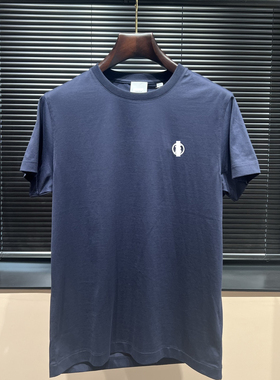 聚鹏名品B保利藏蓝色圆领短袖男士100%棉透气百搭夏季简约