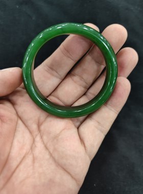 和田碧玉手镯冰底菠菜绿满绿正版手镯无裂无纹52圈口